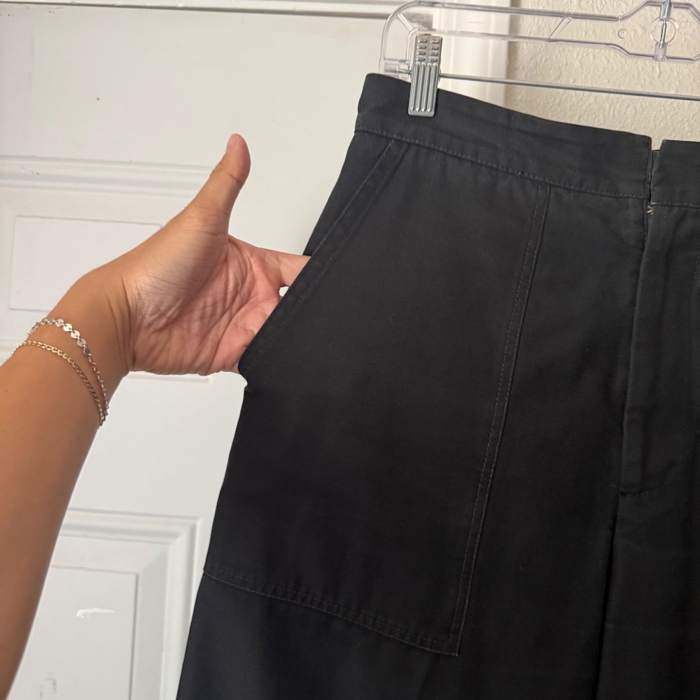BASSIKE black wide leg cotton balloon barrel croppers trousers pants - Picture 3 of 7